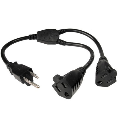 Power Y Cord, Black, NEMA 5-15P to Dual NEMA 5-15R, 16AWG, 13 Amp, 14 inch - Part Number: 10W1-04201Y