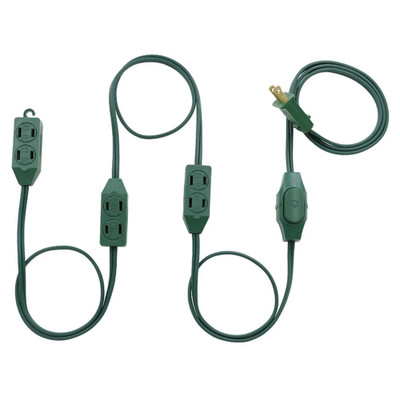 9-Outlet SPT-2 power extension cord w/rocker switch.  18/2.  9 foot.  Green - Part Number: 10W1-34109