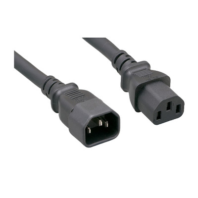 Computer / Monitor Power Extension Cord, Black, C13 to C14, 14AWG,15 Amp, 3 foot - Part Number: 10W2-02203