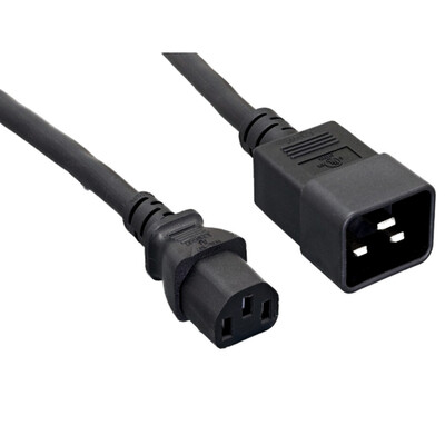 Server Power Extension Cord, Black, C20 to C13, 14AWG/3C, 15 Amp, 3 foot - Part Number: 10W2-04203