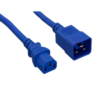 Server Power Extension Cord, Blue, C20 to C13, 14AWG/3C, 15 Amp, 3 foot - Part Number: 10W2-04203BL