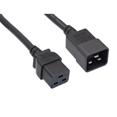 Data Center Power Cord, Black, C20 to C19, 14AWG/3C, 15 Amp, 1 foot - Part Number: 10W2-41201