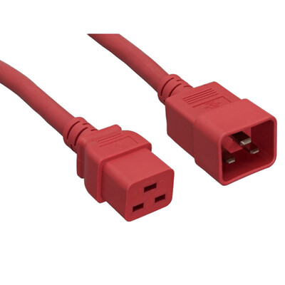 Heavy Duty Server Power Extension Cord, Red, C20 to C19, 12AWG/3C, 20 Amp, 2 foot - Part Number: 10W3-41202RD