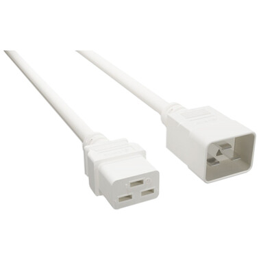 Heavy Duty Server Power Extension Cord, White, C20 to C19, 12AWG/3C, 20 Amp, 3 foot - Part Number: 10W3-41203WH