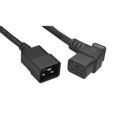Heavy Duty Server Power Extension Cord, Black, C20 to C19(Right Angle), 12AWG/3C, 20 Amp, 10 foot - Part Number: 10W3-41610