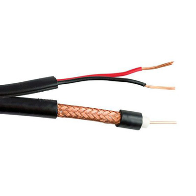RG6/U Siamese Coaxial + Power Cable, 18AWG Solid Bare Copper Coax, 18/2 Stranded Copper Power, 95% Bare Copper Shield, Black, Spool, 500 foot - Part Number: 10X4-28222NF