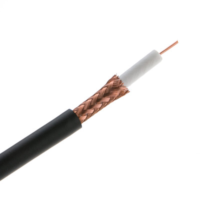 Bulk RG6U Coaxial Cable, Black, 18 AWG Solid Copper Core, Copper Braid with 95% coverage, Pullbox, 1000 foot - Part Number: 10X4-322TH