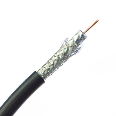 Quad Shielded Bulk RG6 Coaxial Cable, Black, 18 AWG, Solid CCS Core, Pullbox, 1000 foot - Part Number: 10X4-122TH