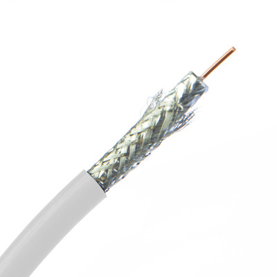 Bulk RG6U Coaxial Cable, White, 18 AWG Pure Copper Solid Core, 3 GHz, Pullbox, 1000 foot - Part Number: 10X4-2091TH