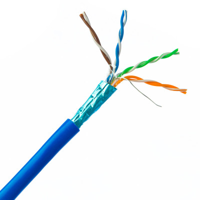 Shielded Cat5e Blue Solid Copper Ethernet Cable, F/UTP, POE Compliant, Pullbox, 1000 foot - Part Number: 10X6-561TH
