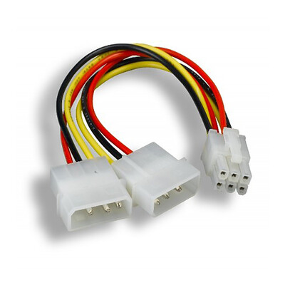 Dual 5.25-inch Molex Female Power to PCI Express 6-Pin PC Power Adapter Cable, 8 inches - Part Number: 11W3-10008