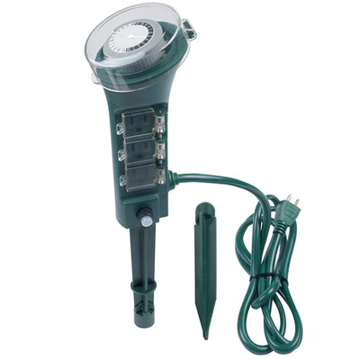 6-Outlet yard stake with mechanical timer.  6 foot cord. Green - Part Number: 12W2-36106