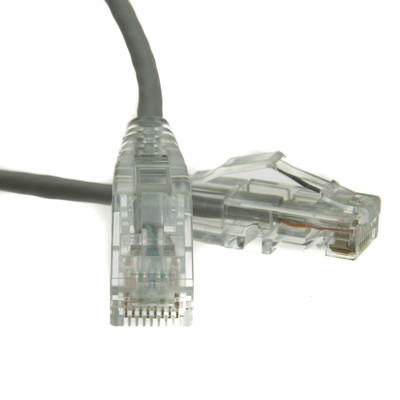 Slim Cat6a Gray Copper Ethernet Cable, 10 Gigabit, 500 MHz, Snagless/Molded Boot, POE Compliant, 25 foot - Part Number: 13X6-62125