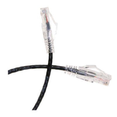 Slim Cat6a Black Copper Ethernet Cable, 10 Gigabit, Snagless/Molded Boot, 500 MHz, 6 inch - Part Number: 13X6-62200.5