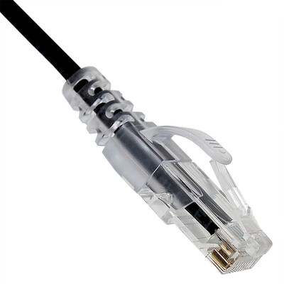 Slim Cat6a Black Copper Ethernet Cable, 10 Gigabit, 500 MHz, Snagless/Molded Boot, POE Compliant, 2 foot - Part Number: 13X6-62202