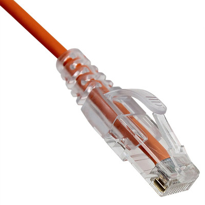 Slim Cat6a Orange Copper Ethernet Cable, 10 Gigabit, 500 MHz, Snagless/Molded Boot, POE Compliant, 6 inch - Part Number: 13X6-63100.5
