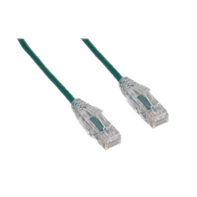 Slim Cat6a Green Copper Ethernet Cable, 10 Gigabit, 500 MHz, Snagless/Molded Boot, POE Compliant, 15 foot - Part Number: 13X6-65115