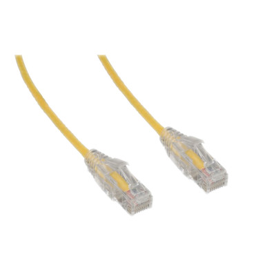 Slim Cat6a Yellow Copper Ethernet Cable, 10 Gigabit, Snagless/Molded Boot, 500 MHz, 20 foot - Part Number: 13X6-68120
