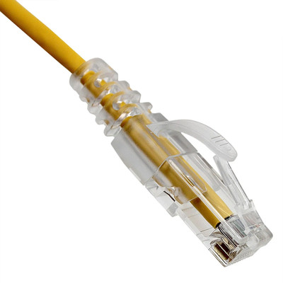 Slim Cat6a Yellow Copper Ethernet Cable, 10 Gigabit, 500 MHz, Snagless/Molded Boot, POE Compliant, 6 inch - Part Number: 13X6-68100.5