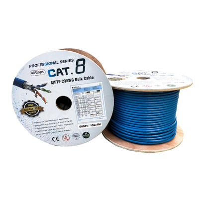 Bulk Cat8 Blue S/FTP Ethernet Cable, Solid, 23AWG, 40Gbps - 2000MHz, 500 Feet, Spool - Part Number: 13X8-561NF