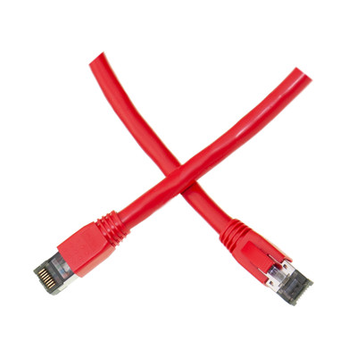 Cat8 Red S/FTP Ethernet Patch Cable, Molded Boot, 40Gbps - 2000MHz, 4-Pair 24AWG Copper, RJ45 Male, 2 foot - Part Number: 13X8-57102