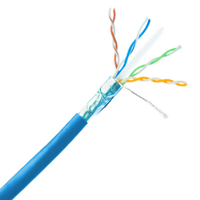 Plenum Shielded Cat6a Blue Copper Ethernet Cable, 10 Gigabit Solid, CMP, POE Compliant, 500Mhz, 23 AWG, Spool, 1000 foot - Part Number: 14X6-561NH
