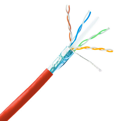 Plenum Shielded Cat6a Red Copper Ethernet Cable, 10 Gigabit Solid, CMP, POE Compliant, 500Mhz, 23 AWG, Spool, 1000 foot - Part Number: 14X6-571NH