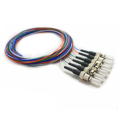 6 Strand Fiber Pigtail, OM2 - 50/125, Multmode Black Boot ST/PC connectors, 3 meter - Part Number: 15F1-31006