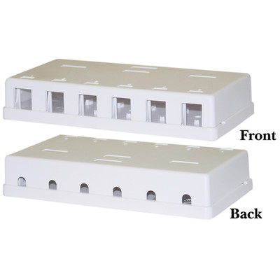 Blank Surface Mount Box for Keystones, 6 Port, White - Part Number: 300-3146E