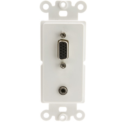Decora Wall Plate Insert, White, VGA (HD15) Coupler and 3 inch 3.5mm Stereo Coupler, HD15 Female and 3.5mm Stereo Female - Part Number: 301-2000