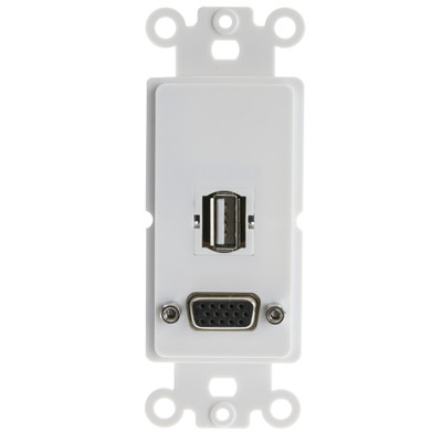 Decora Wall Plate Insert, White, VGA Coupler and USB Type A Coupler, HD15 Female and USB Type A Female - Part Number: 301-2003