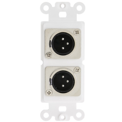 Decora Wall Plate Insert, White, Dual XLR Male to Solder Type - Part Number: 301-2006