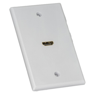 Wall Plate, White, 1080p, Single HDMI Port with 8in Strain Relief, HDMI Female - Part Number: 301-HD202