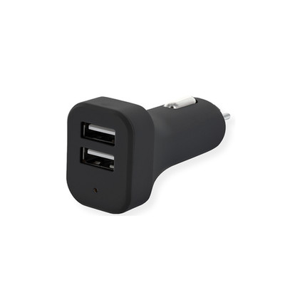 2 Port USB Car Charger, 2.1 Amp + 1 Amp, Black - Part Number: 30W1-313BK