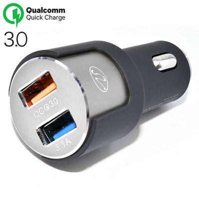 2 Port USB Car Charger, 3.1A total. Cigarette Lighter Plug, features 1 port Qualcomm Quick Charge v3.0 - Part Number: 30W1-71200