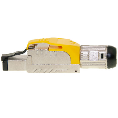Shielded Cat6a field terminable plug for solid/stranded cable, 23-26 AWG conductors, 6.0-7.5mm OD, POE Compliant, Yellow - Part Number: 31D0-68100
