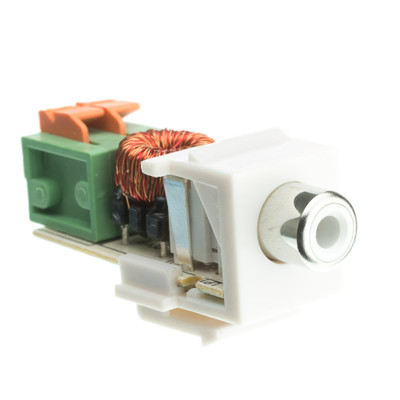 Keystone Insert, White, RCA Female to Balun over twisted pair (White RCA), Working Distance 350 foot - Part Number: 324-410WH