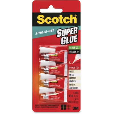 3M Scotch Single Use Super Glue Gel, .07oz 4 tubes/pk - Part Number: 3401-03101