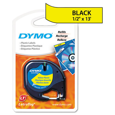 DYMO, LetraTag Plastic Label Tape Cassette, 0.5in x 13ft, Yellow - Part Number: 3401-00209