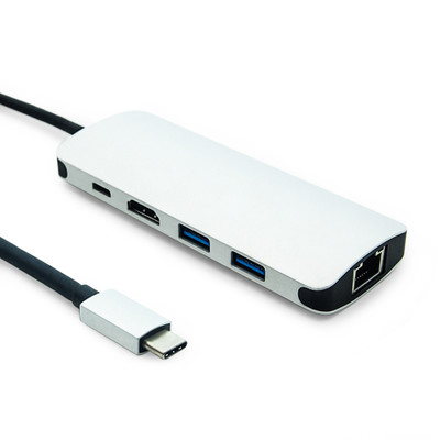 USB C Male to HDMI+2 x USB 3.0 female+RJ45 + USB C male mini docking station/hub - Part Number: 40U3-11401