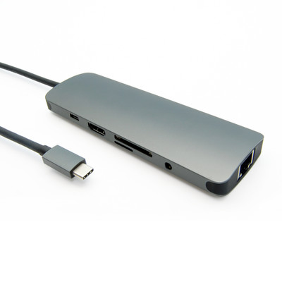 USB3.1 type C to USB3.0(3 ports), HDMI, RJ45, 3.5mm  jack, card reader, USB C Female - Part Number: 40U3-12401