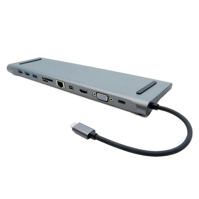 USB C Docking station. HDMI + Mini DP + VGA + USB3.0(3 port) + SD card slot + RJ45 +3.5 audio + USB C Female - Part Number: 40U3-21000