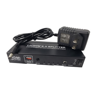 4 way HDMI Amplified Splitter, HDMI High Speed with Ethernet, 4K@60Hz, HDMI v2.0, HDCP2.2, Metal Housing - Part Number: 41V3-04120
