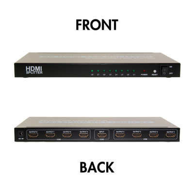 4K HDMI Amplified Splitter, 8 way, 1x8, HDMI High Speed with Ethernet, Metal Housing - Part Number: 41V3-08100
