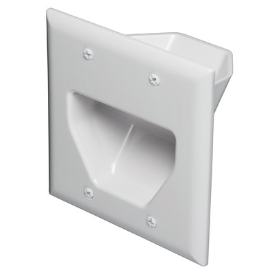 2-Gang Recessed Low Voltage Cable Plate, White - Part Number: 45-0002-WH