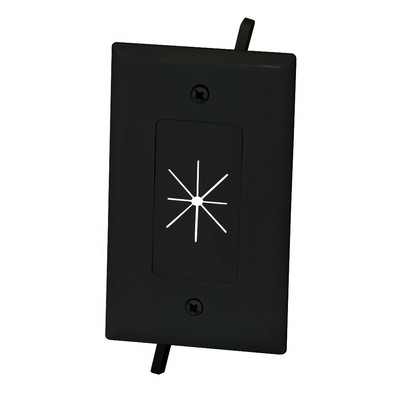Easy Mount Series Single Gang Cable Passthrough Wall Plate with Flexible Opening, Black - Part Number: 45-0014-BK