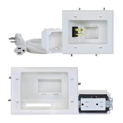 Recessed Pro-Power Kit with Duplex Receptacle and Straight Blade Inlet, White - Part Number: 45-0024-WH