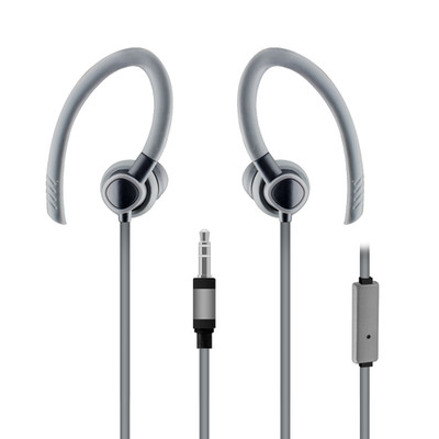 Flexible In-Ear Buds w/ In-Line Mic, Sports Ear Clip, 3.5mm, Gray - Part Number: 5002-124GY