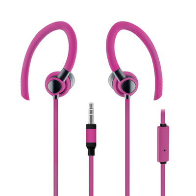 Flexible In-Ear Buds w/ In-Line Mic, Sports Ear Clip, 3.5mm, Pink - Part Number: 5002-124PK
