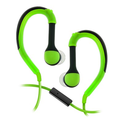 Flexible In-Ear Buds w/ In-Line Mic, Sports Ear Clip, 3.5mm, Green - Part Number: 5002-125GN